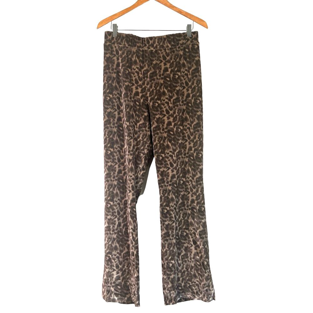 A624614 ISAAC MIZRAHI Printed Stretch Velvet Straight Leg Pants Brown 2X